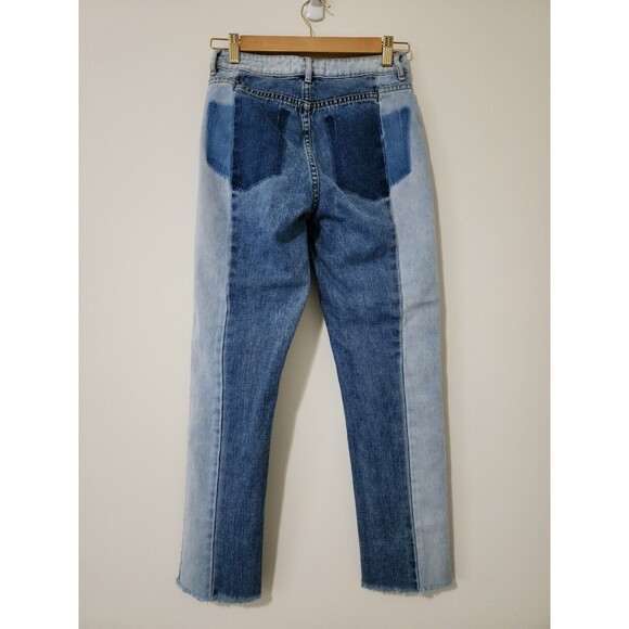 PacSun Womens Two Tone Distressed Mom Jeans Blue Cotton Button Fly Raw Hem 25/26 - Picture 3 of 11
